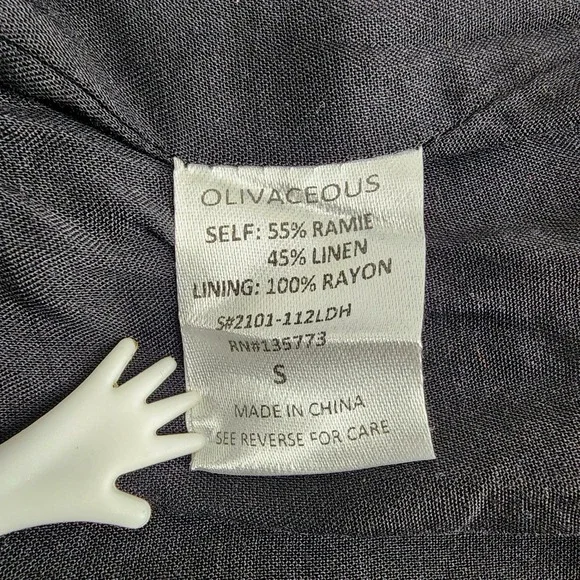 Olivaceous Black Ramie Linen Blend Ruffle Puff Sleeve Mini Shift Dress Small - Picture 3 of 14